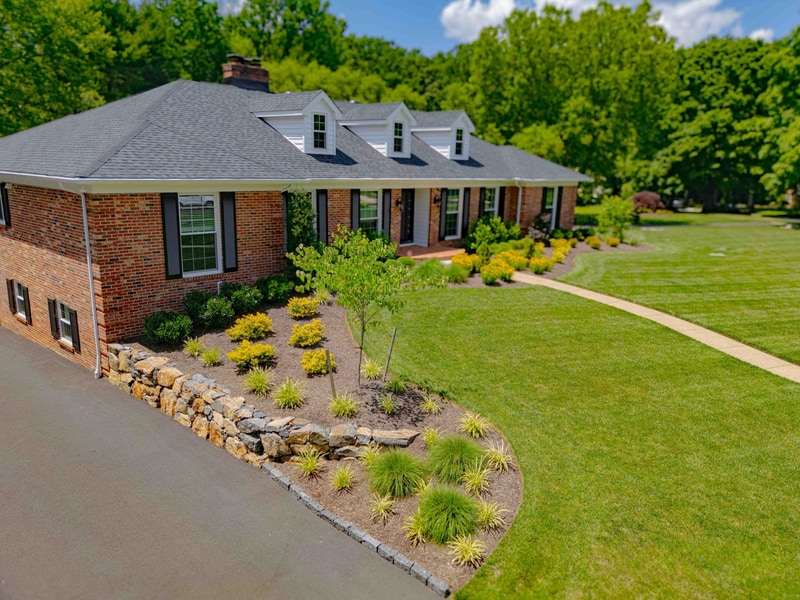 Aerial corner view of Greenville Delaware landscaping project